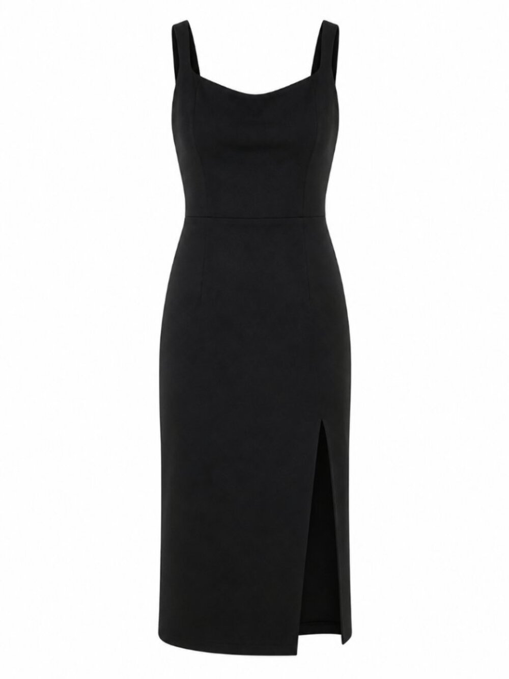 Anthropologie BHLDN Black Ana Crepe Midi Sheath Dress with Front Slit Size 12